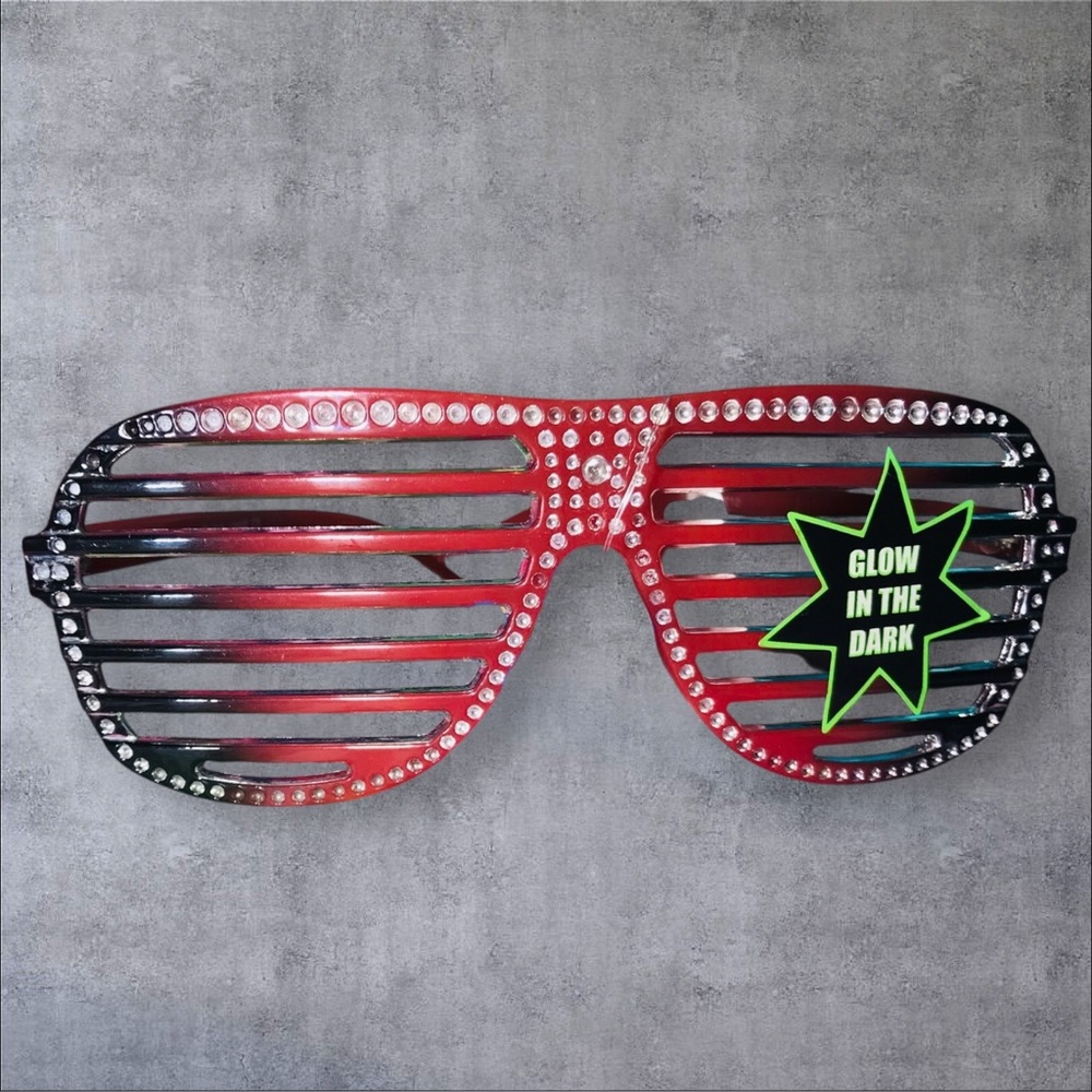 Shutter Shades Glow in the Dark Party Glasses Unisex with faux divot rhinestone